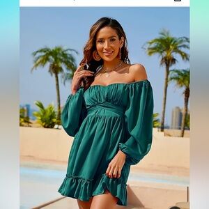 NWT Women’s off the shoulder long sleeve mini dress with ruffle tier with bow